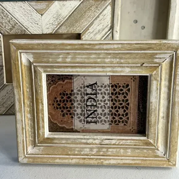 Wooden Picture Frames Distressed Look Set of 3 Different Sizes Farmhouse Cottage - Picture 2 of 16